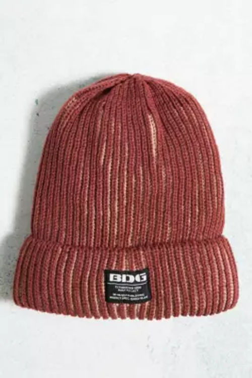 BDG Red Ribbed Knit Beanie -...