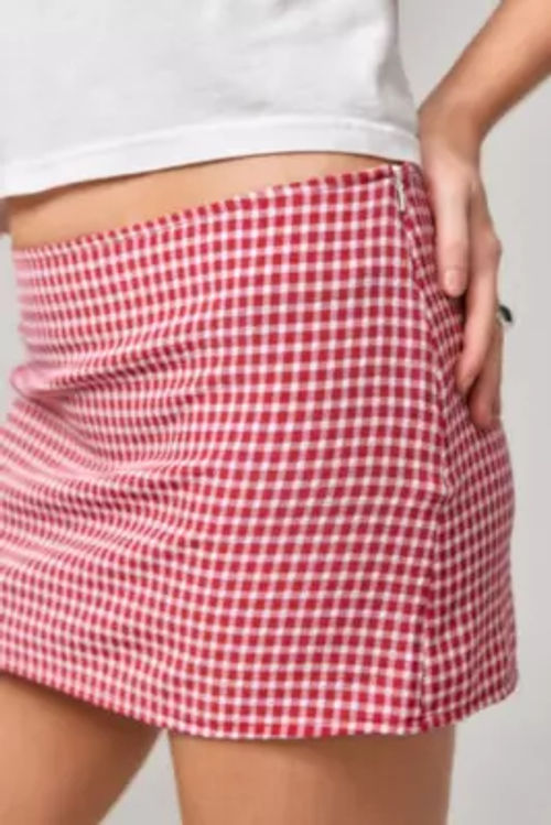 Archive At UO Jessie Gingham Mini Skirt - Red S at Urban Outfitters