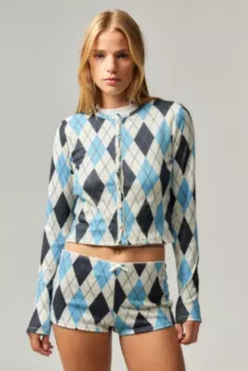 Archive At Uo Argyle Cardigan - Blue L at Urban Outfitters