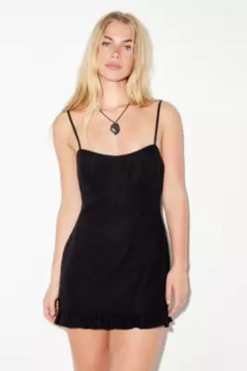 Archive at UO Faye Linen Mini Dress - Black L at Urban Outfitters