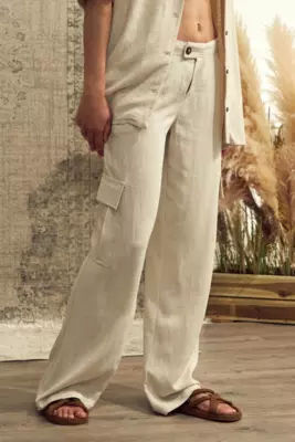 Urban Outfitters Archive Oat Linen-Mix Cargo Pants - Beige L