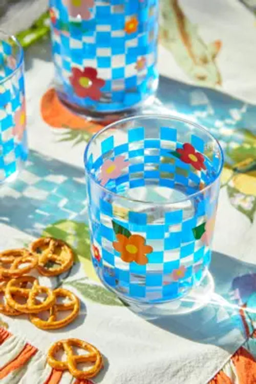 Check & Flower Glass Tumbler...