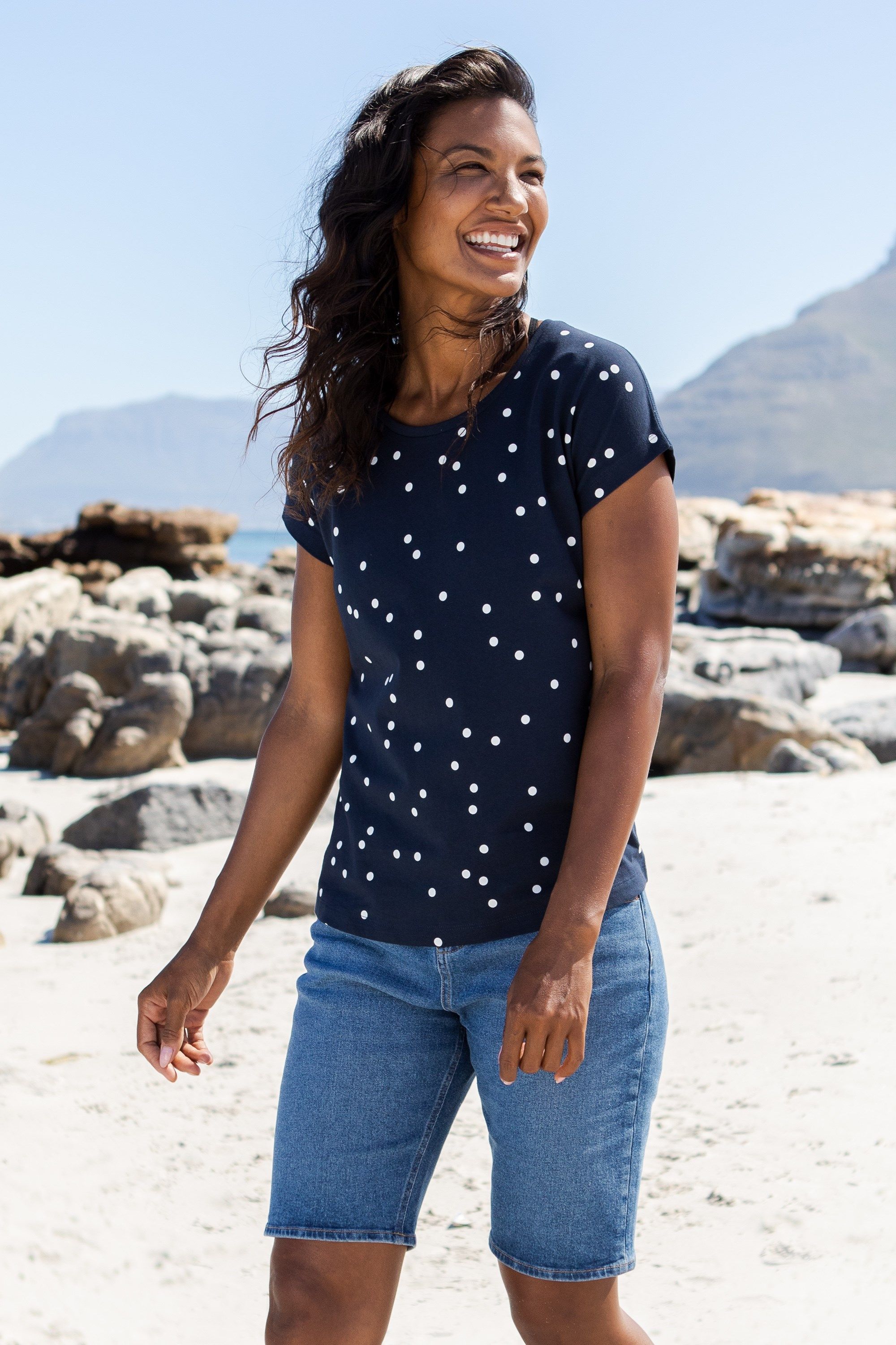 Polka dot cheap denim shorts