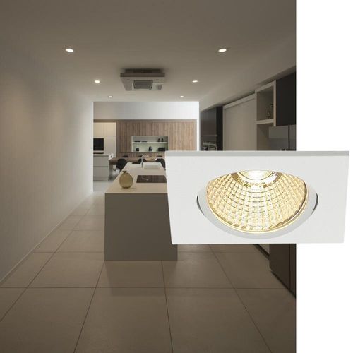 Einflammiger LED-Einbaustrahler New Tria 68, Clipfedern, Hochvolt, eckig, 3000K