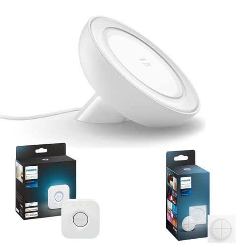 Philips Hue Bluetooth White & Color Ambiance Tischleuchte Bloom in Weiß inkl. Bridge und Tap Dial Schalter