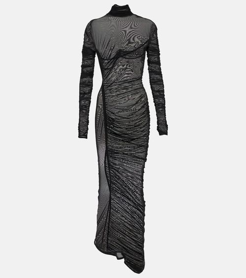 Mugler Ruched sheer maxi dress