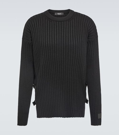 Versace Leather-trimmed knit...