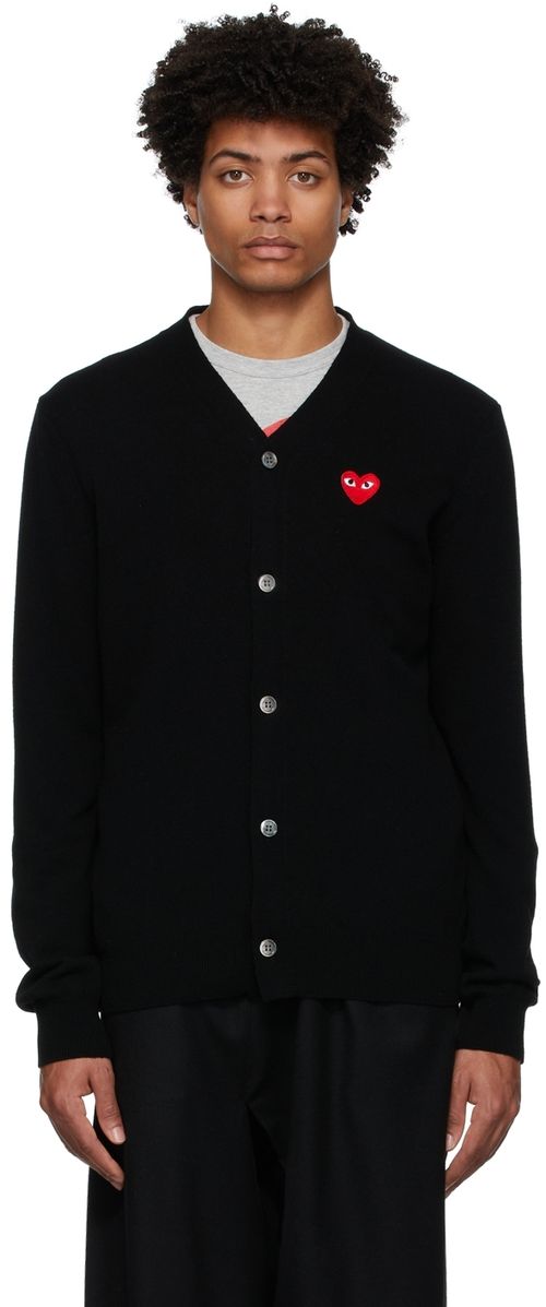 COMME des GARÇONS PLAY Black Wool Heart Patch Cardigan