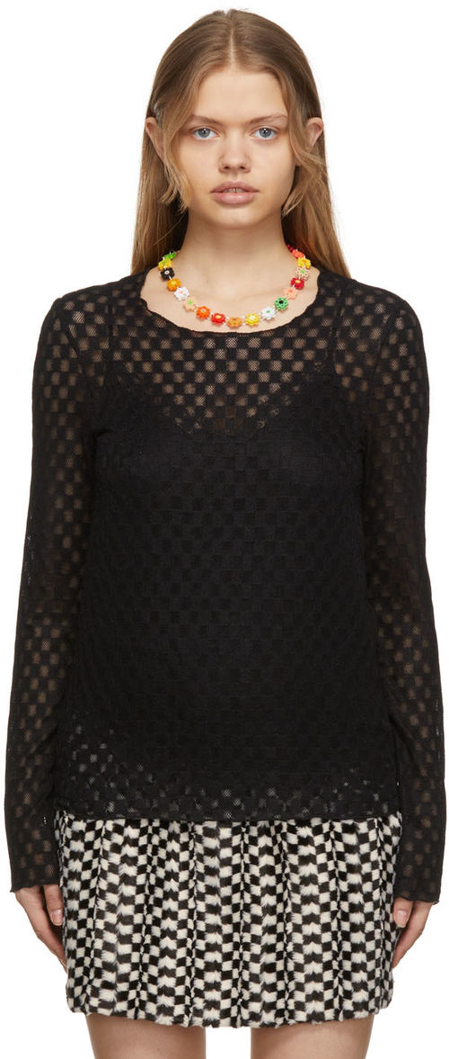 Anna Sui Black Checkered Mesh...