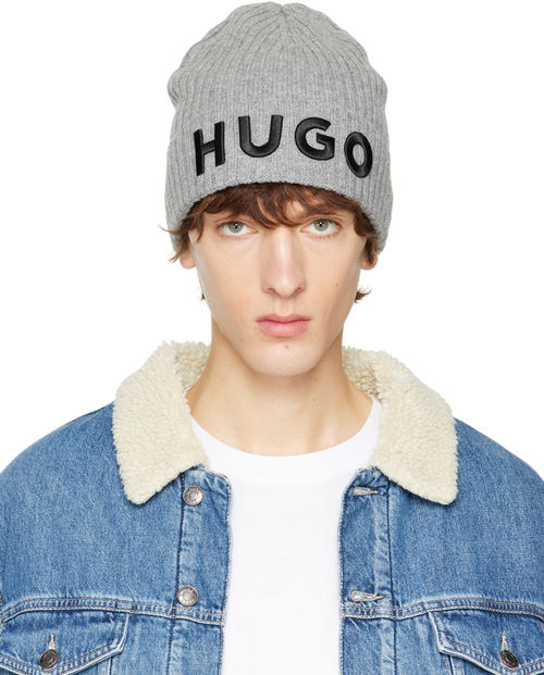 Hugo Gray Embroidered Beanie