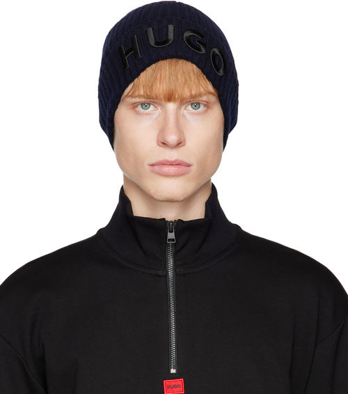 Hugo Navy Embroidered Beanie