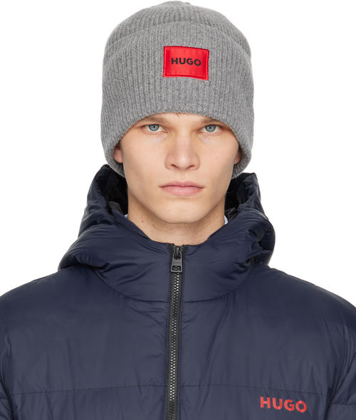 Hugo Gray Logo Label Beanie