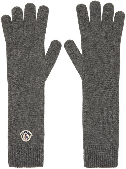 Moncler Gray Logo Patch Gloves