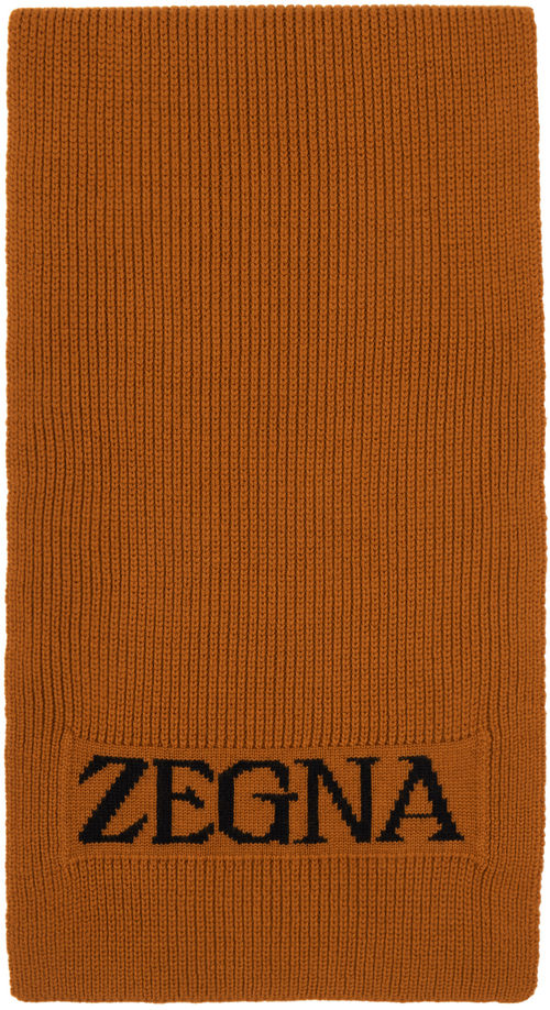 ZEGNA Orange Logo Scarf