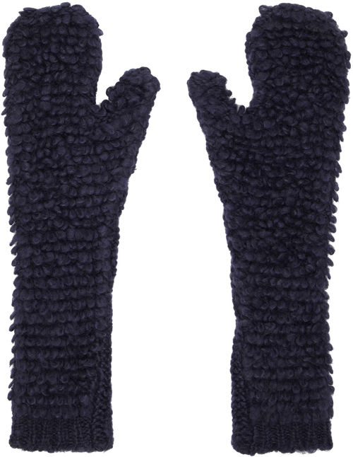 Marni Navy Long Ribbed Mittens