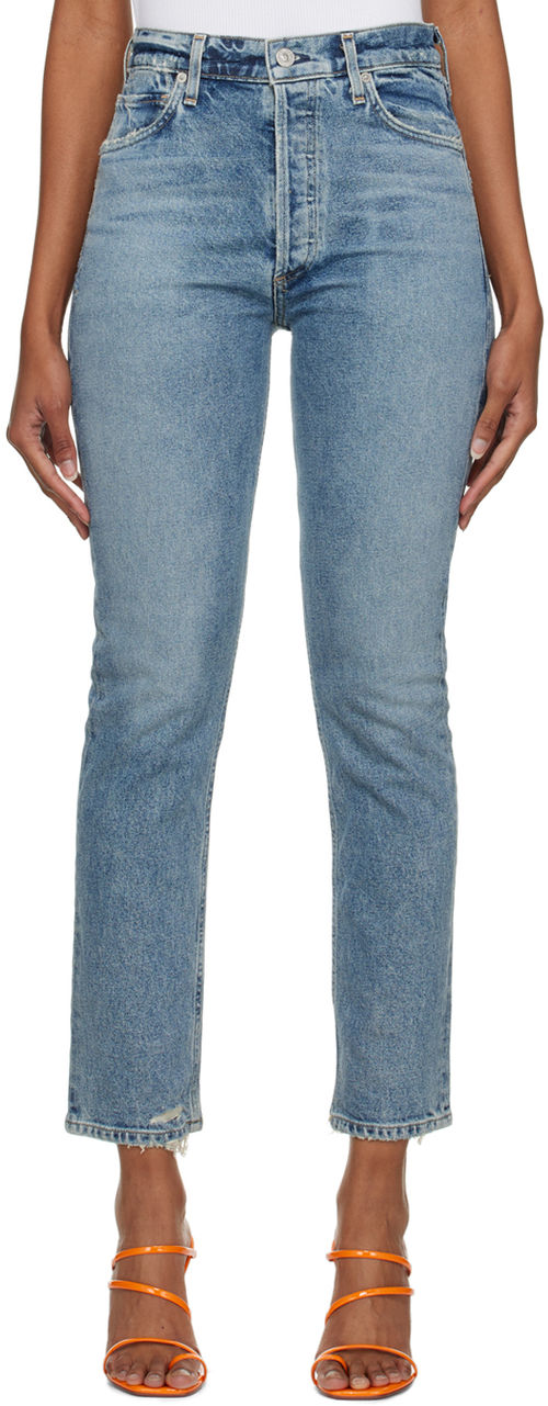 Blue EZ Mid-Rise Straight Leg Jeans