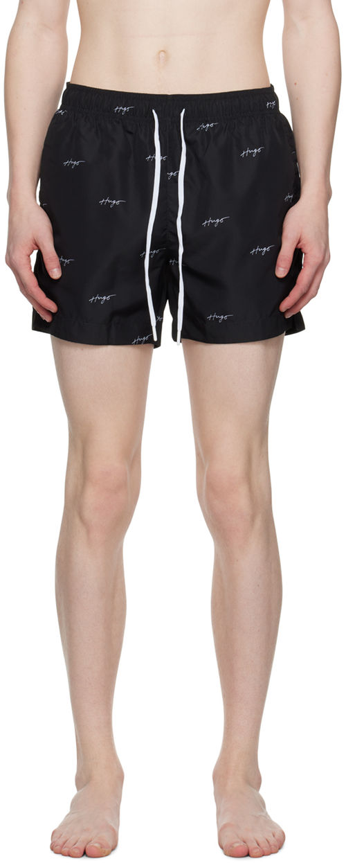 Hugo Black Printed Swim Shorts