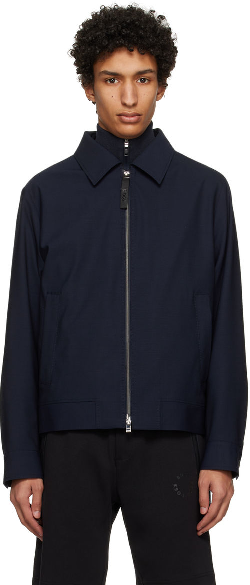 BOSS Navy Spread Collar Jacket