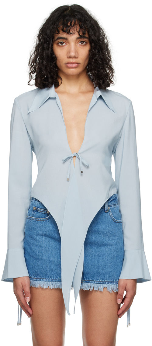 System Blue Self-Tie Blouse