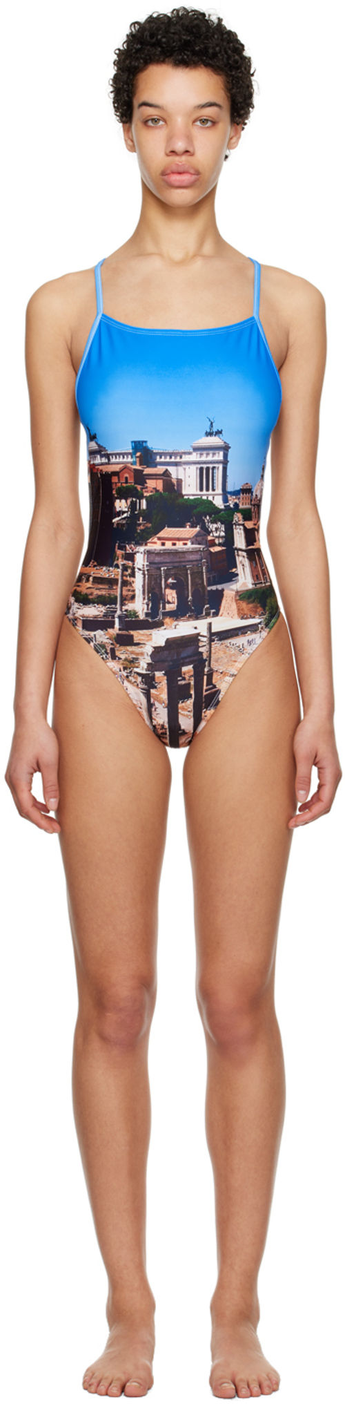 SSENSE Canada Exclusive Blue V-Neck One-Piece Swimsuit by VAILLANT