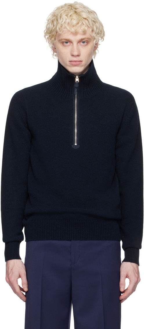 TOM FORD Navy Half-Zip Sweater