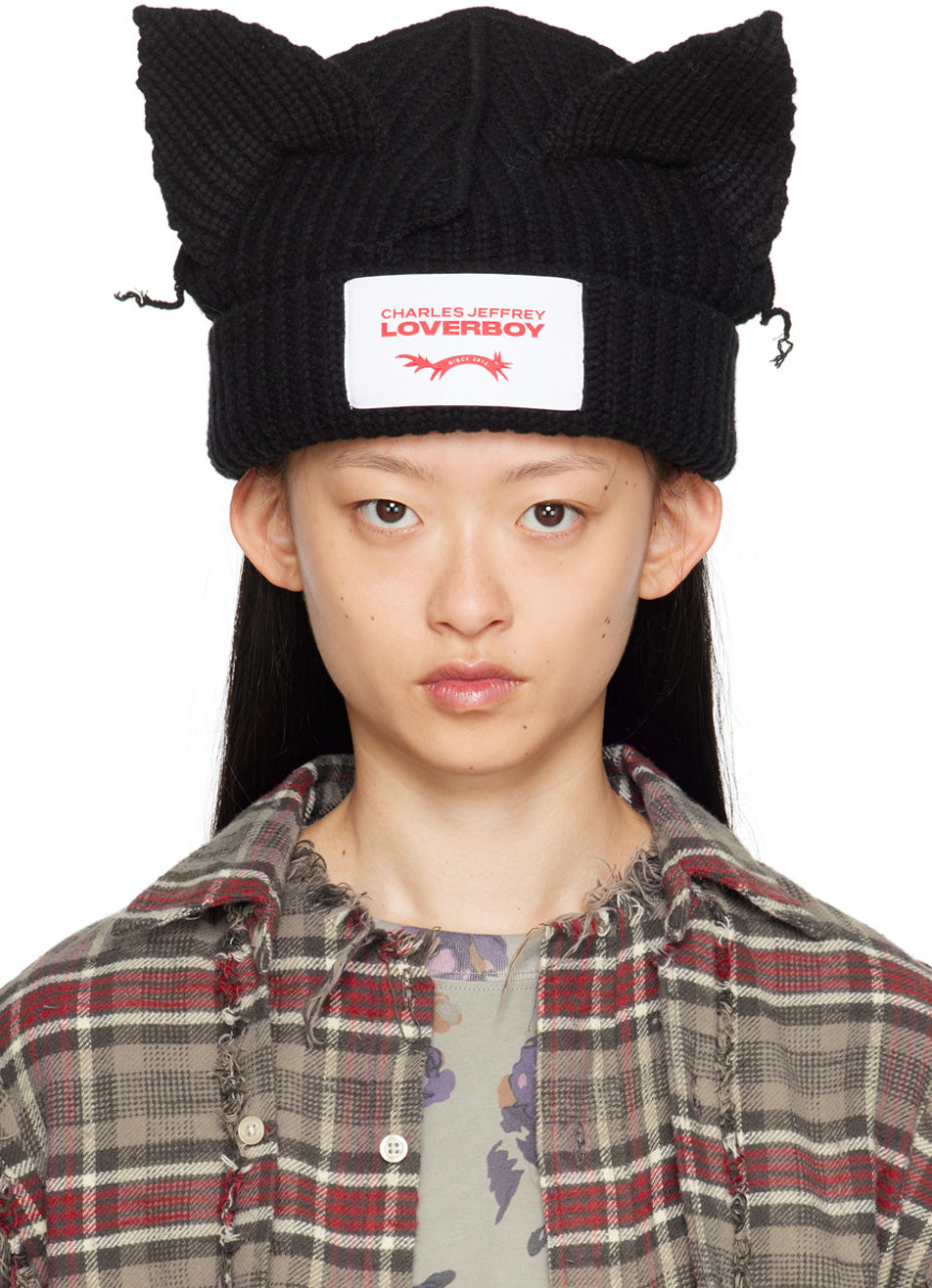 Charles Jeffrey LOVERBOY Black Supersized Chunky Ears Beanie