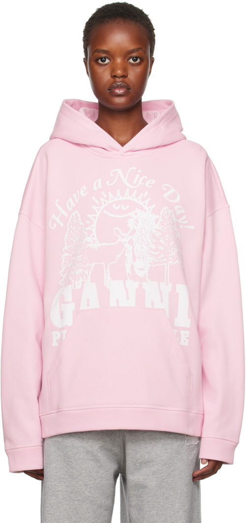 GANNI Pink Printed Hoodie