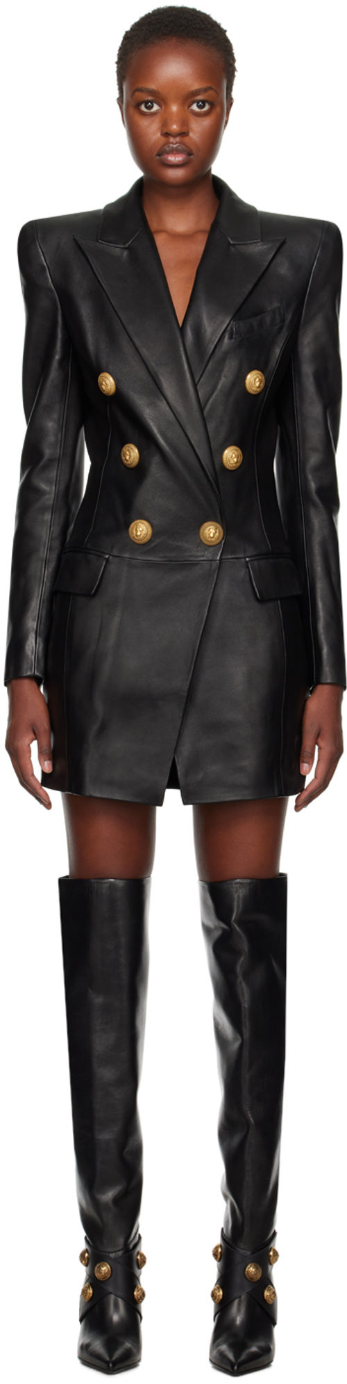 Balmain Black Button Leather...