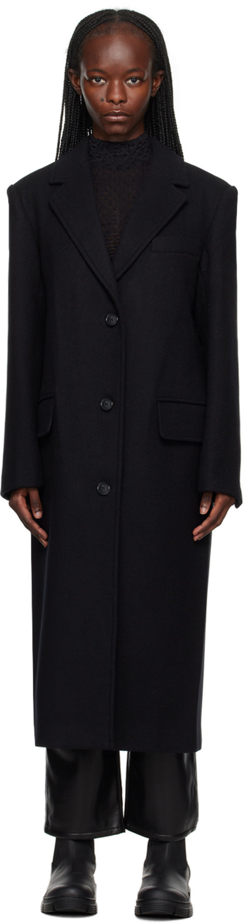 Stand Studio Black Savile Coat