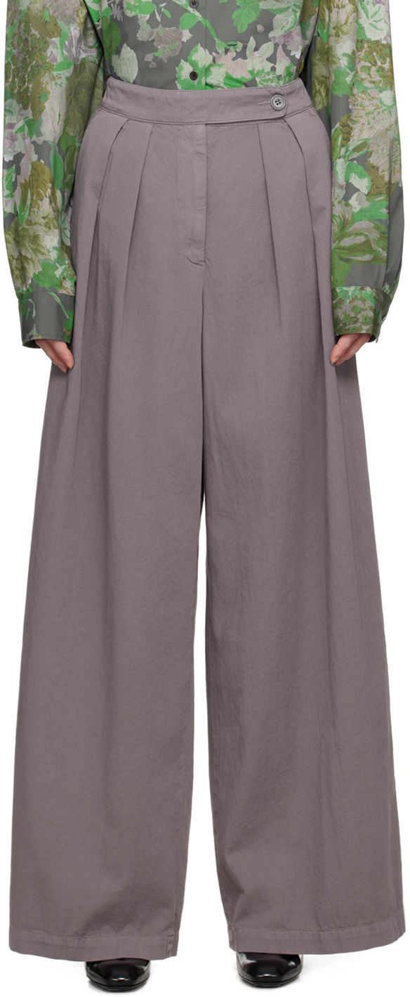 Dries Van Noten Purple Pressed Flower Trousers