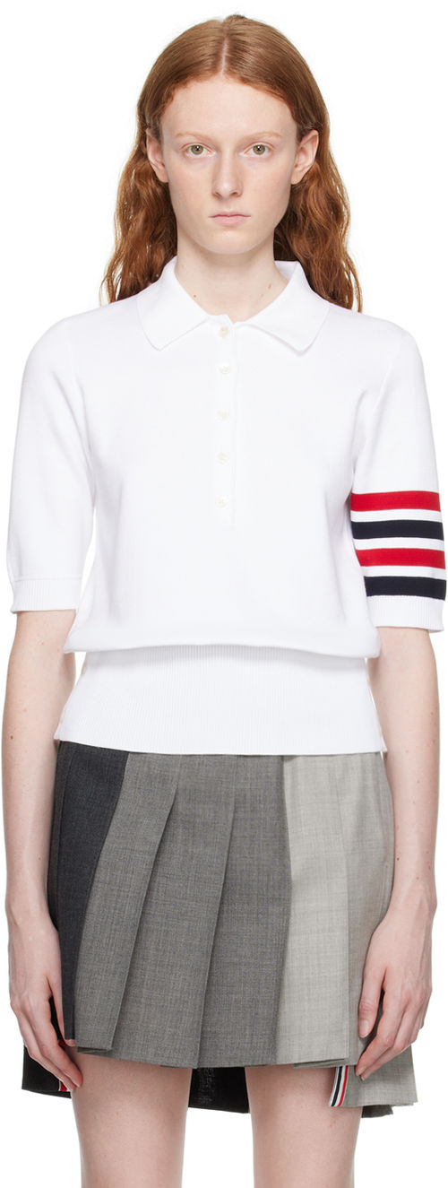 Thom Browne White 4-Bar Polo