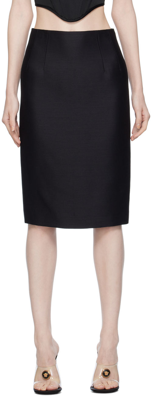 Versace Black Slit Midi Skirt