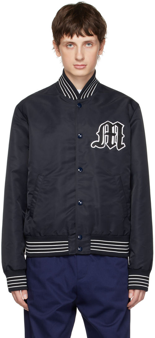 MSGM Navy Embroidered Bomber...