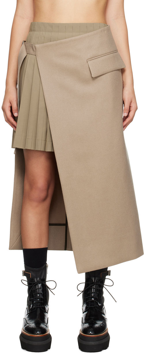 sacai Beige Mix Midi Skirt