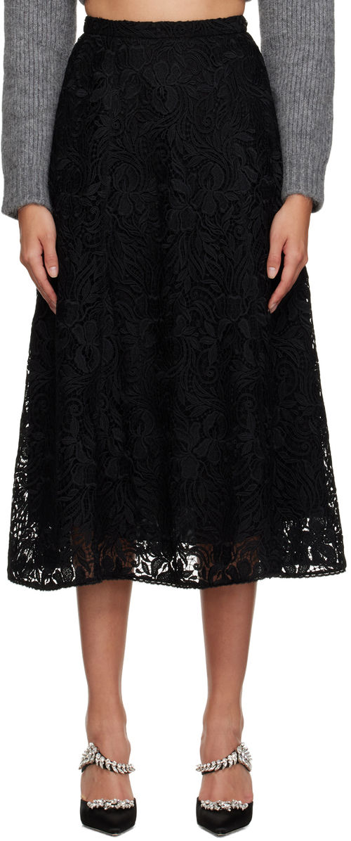 Erdem Black A-Line Midi Skirt