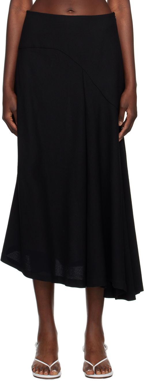 BITE Black Curved Midi Skirt