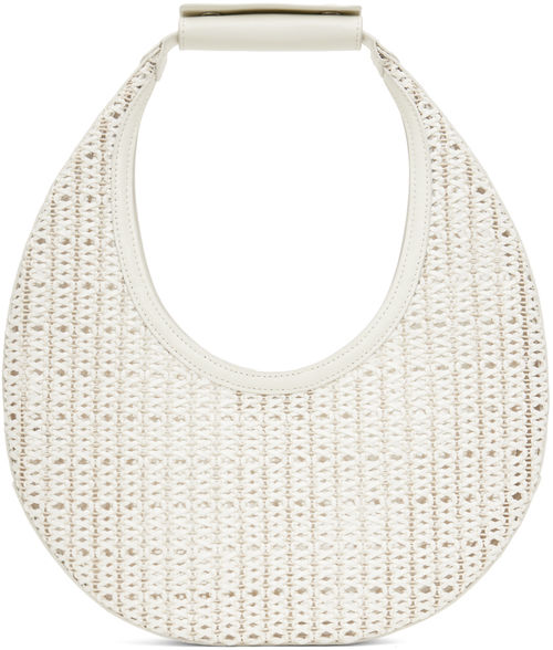 Staud White Woven Moon Bag