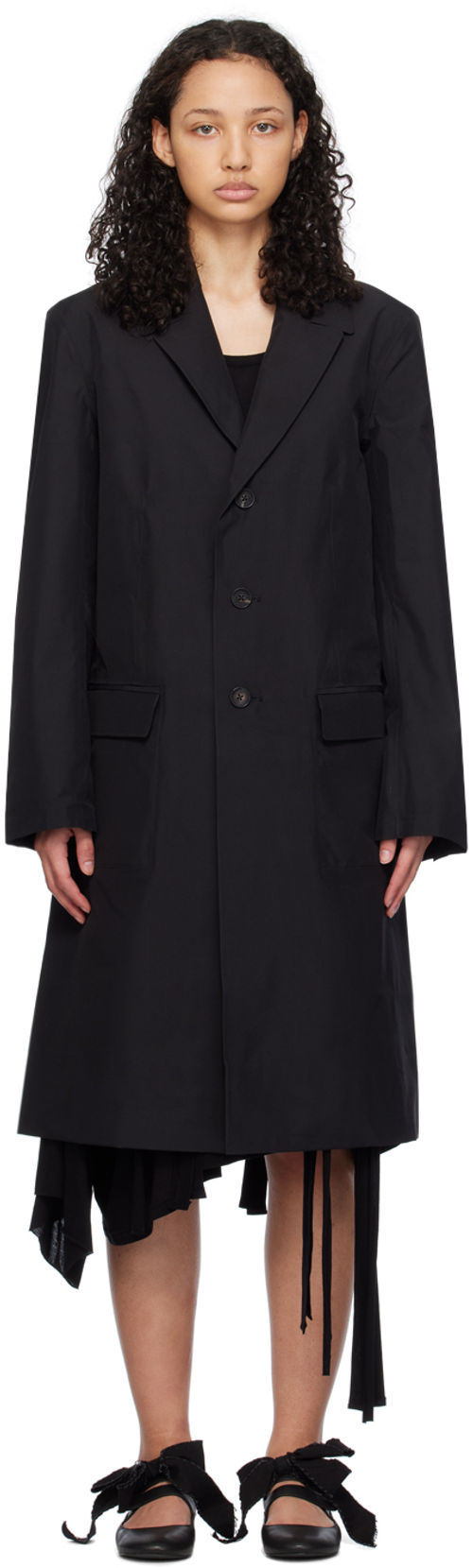 Y-3 Black Peaked Lapels Coat