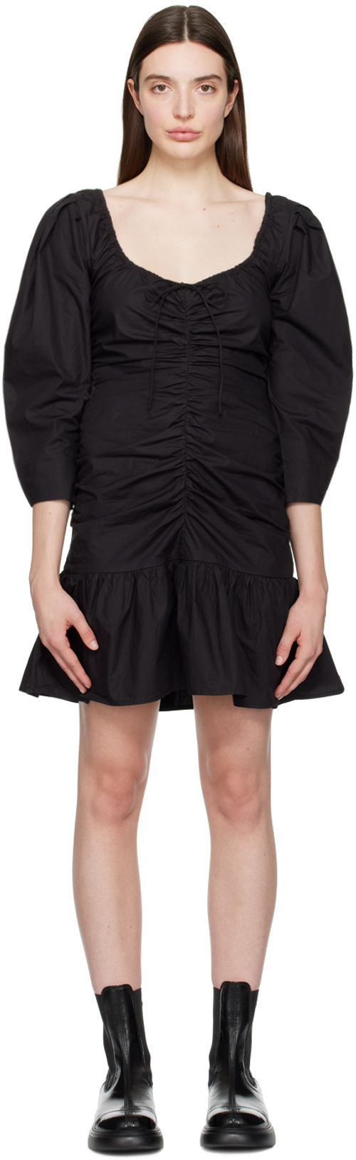 GANNI Black Gathered Minidress