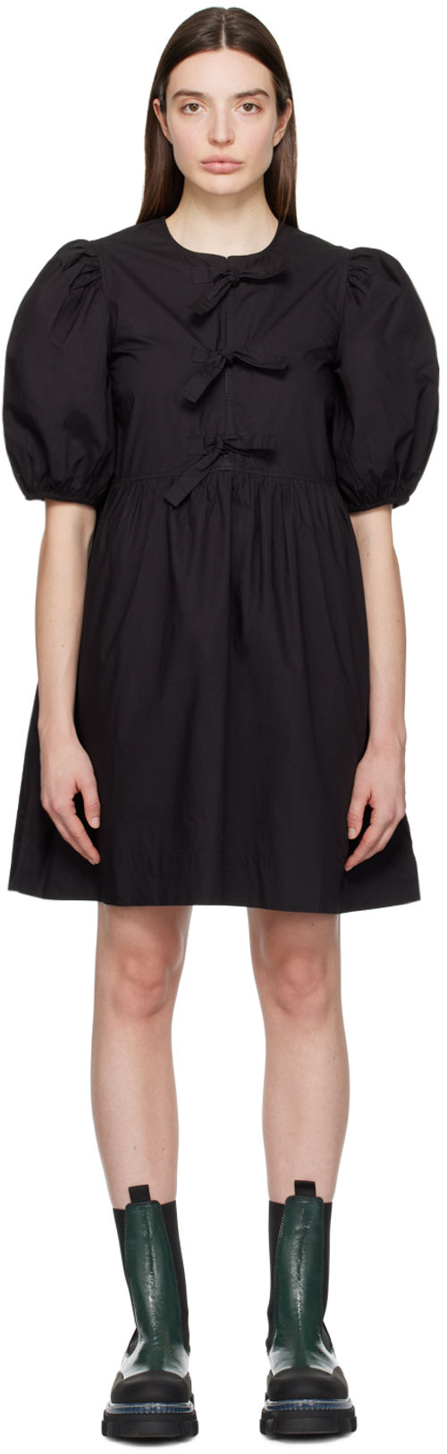 GANNI Black Self-Tie Minidress