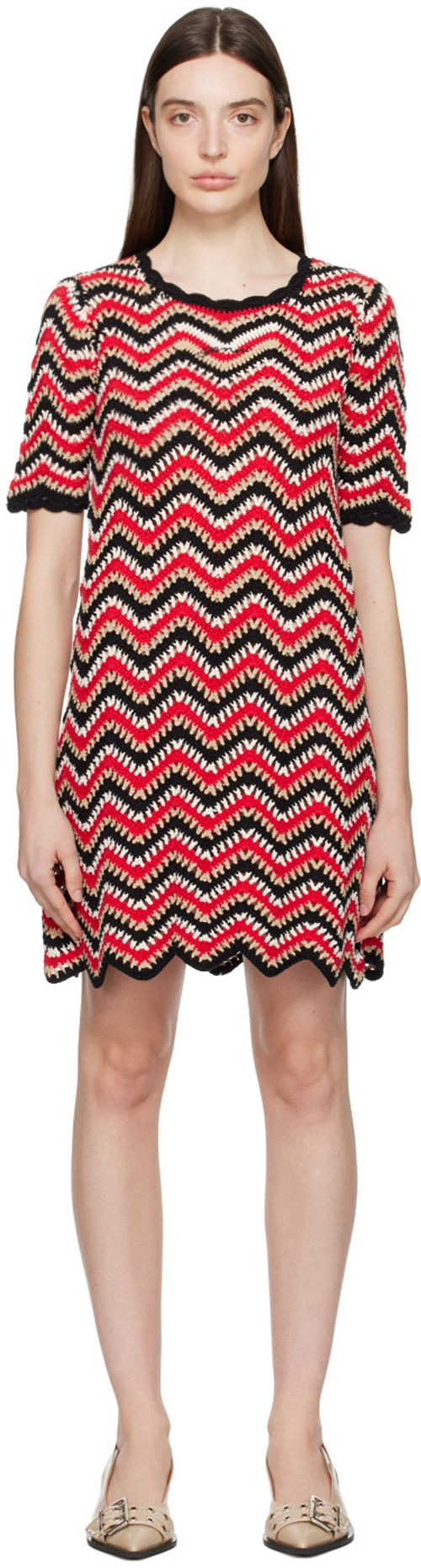 GANNI Red Chevron Minidress