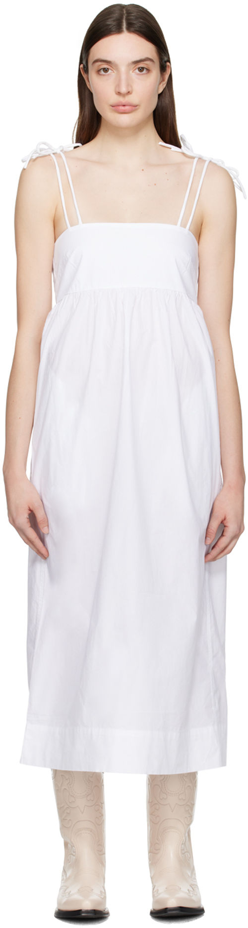 GANNI White Self-Tie Midi...