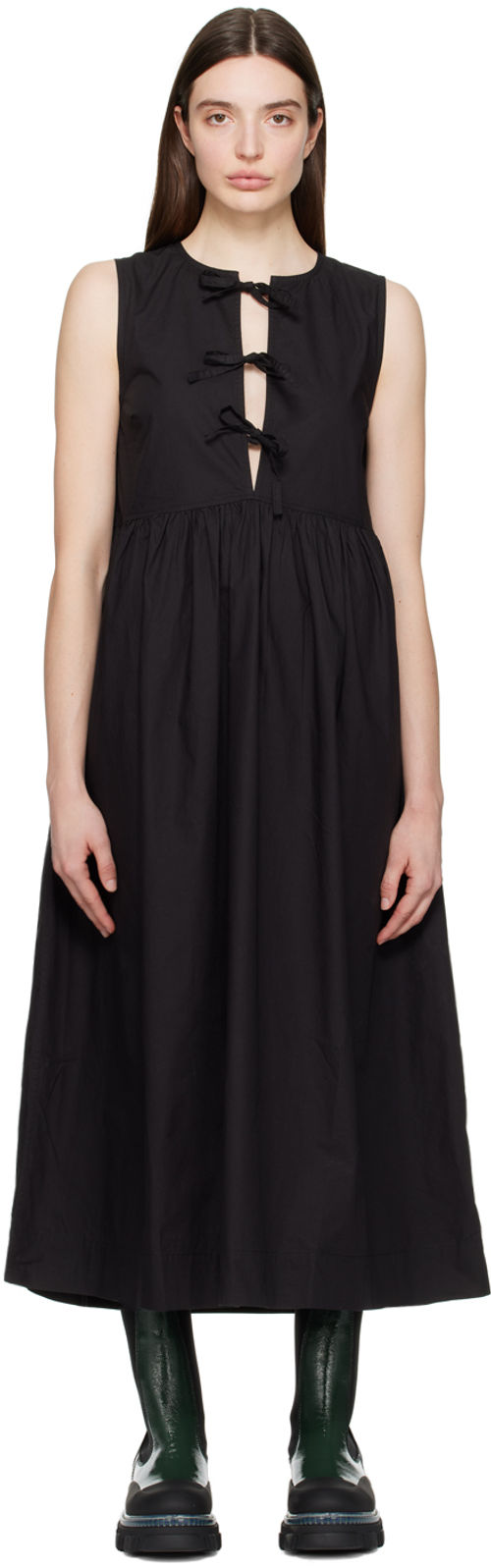 GANNI Black Self-Tie Midi...