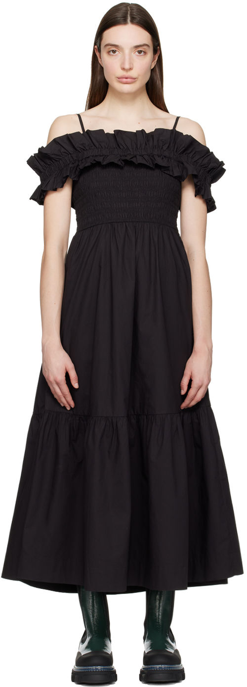 GANNI Black Smock Maxi Dress