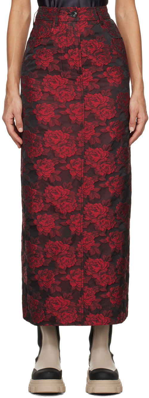 GANNI Red Botanical Maxi Skirt