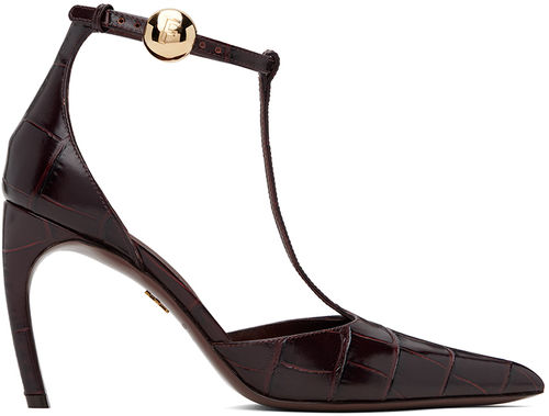 Ferragamo Brown T-Strap Heels