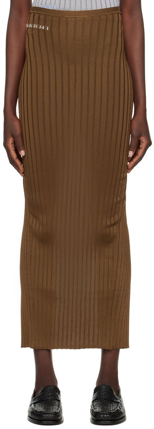 Marni Brown Ribbed Maxi Skirt