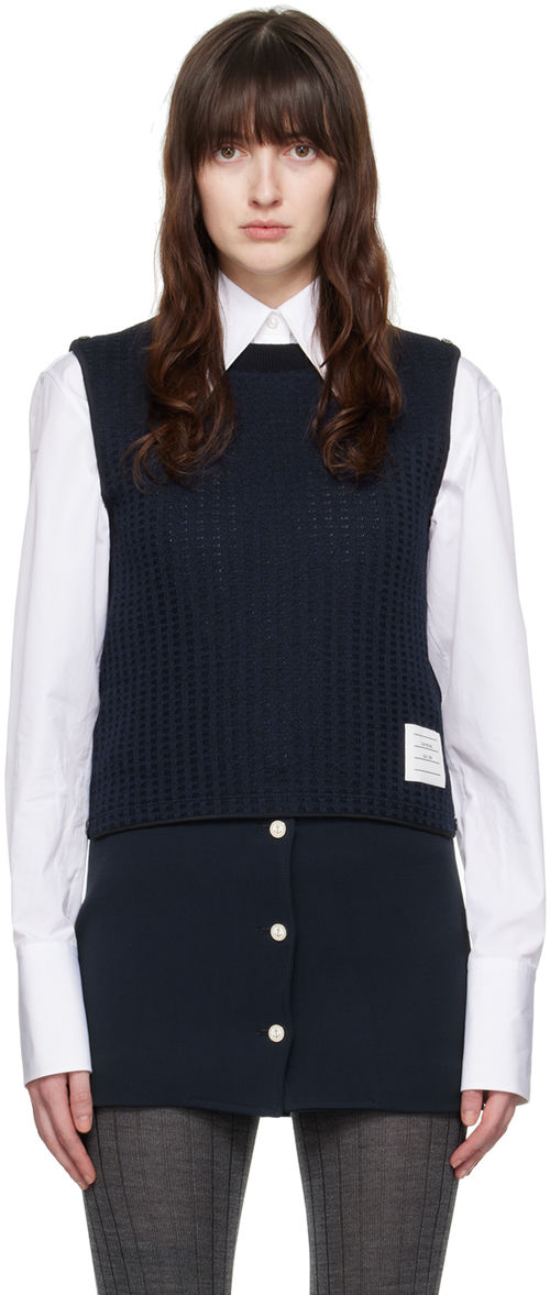 Thom Browne Navy Jacquard Vest