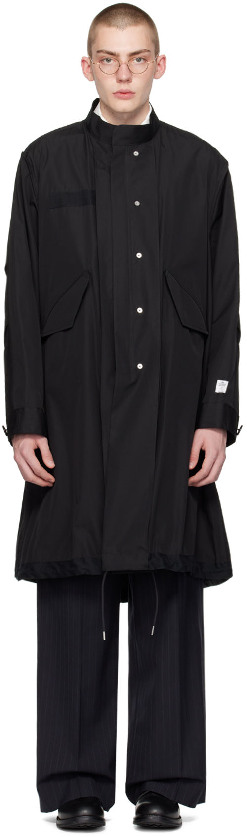 sacai Black Stand Collar Coat