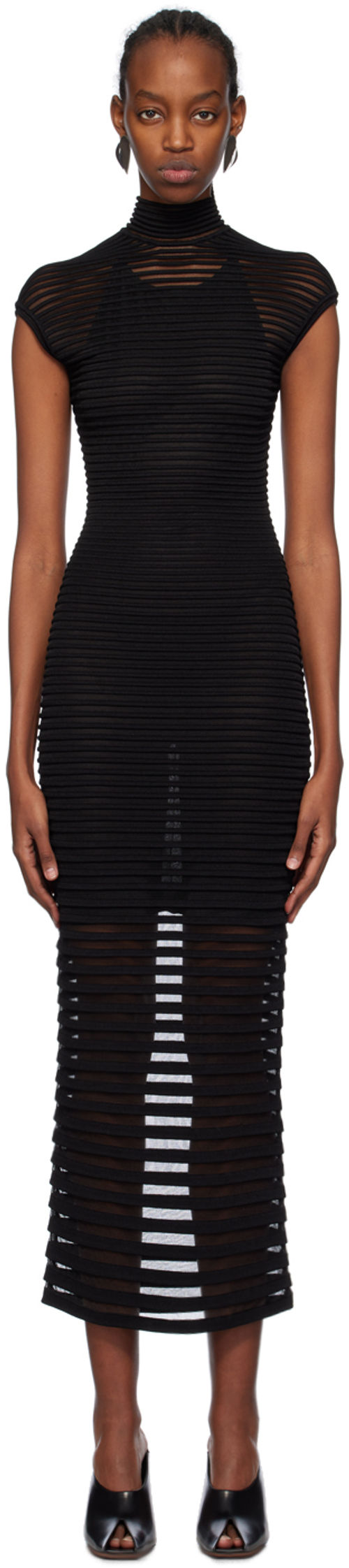 ALAÏA Black Striped Maxi Dress